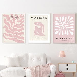 Matisse print set of 3, pastel pink wall decor, exhibition posters, above bed, printable wall art