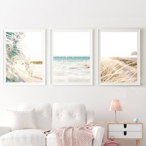 coastal wall art set of 3 prints, wall decor ocean print, 3 piece wall art, beach print, printable wall art, surf poster, wave