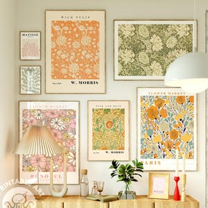 flower market prints set of 8 digital prints, William Morris, colorful floral botanical wall art, printable art bundle gallery wall set