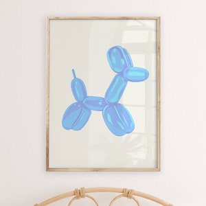 Blue balloon dog print, printable wall art, preppy blue bedroom decor teens, posters for dorm room, dorm print, college apartment art