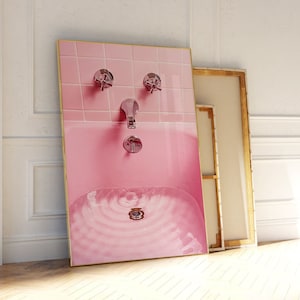 Impressão de banheiro rosa, decoração de parede de banheiro de dormitório, arte de parede para impressão moderna, impressão digital, arte de banho rosa