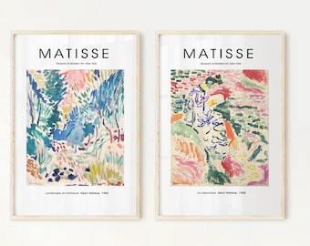 Matisse print set of 2, exhibition posters, la japonaise, printable wall art, pink and red blue