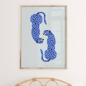 Preppy wall decor blue leopard, cheetah print, orange bedroom decor teens, printable wall art, preppy poster, trendy, dorm room decor