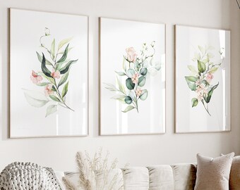 set of 3 watercolor botanical prints, wild flower prints set, floral printable art, wild flowers art, printable art