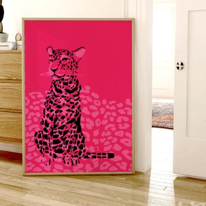 Stampa leopardata rosa acceso, stampa ghepardo, stampe murali colorate e di tendenza, decorazioni preppy rosa acceso per la camera del dormitorio, animali, ragazze adolescenti