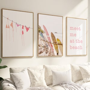 pink beachy wall decor set of 3 prints printable wall art coastal cowgirl beachy wall art , trendy wall art pink dorm room decor digital art
