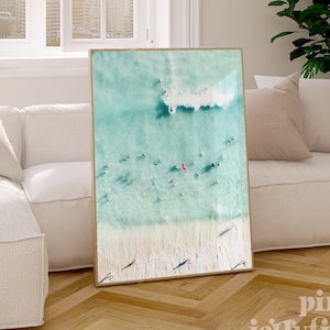 aerial surfers beach print, surfing printable wall art, beach house wall art, coastal wall art