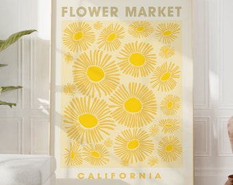 California flower market print, colorful yellow wall art print, florist gift, poster download, printable wall art