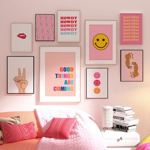 Pinke rosa Bilder, 9er Set druckbare Kunst, bunte Bilderwand, rosa rosa Gemälde, Schlafzimmer Dekor für Wohnzimmer, Schlafzimmer für Teenager