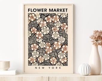 New York flower market print, abstract, neutral wall art print, poster download, printable wall art, florist gift, black and beige,