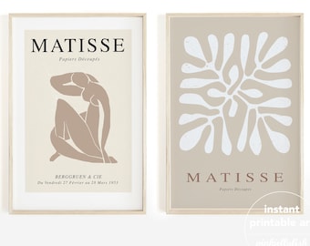 Matisse Set von 2 Drucken, neutral. the cut outs Poster, Wanddekor, druckbare Wandkunst, digitaler Download