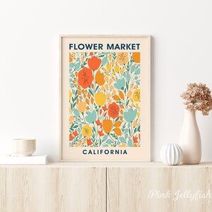 California flower market print, orange wall art print, florist gift, matisse inspired, poster download, printable wall art