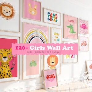 120+ Girls room prints set, playroom art decor, nursery wall art set bundle, digital download, colorful printable wall art, trendy eclectic