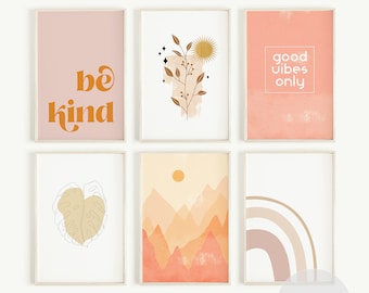 boho wall decor, printable quotes, gallery wall set of 6, teen girl room decor, inspirational wall art, dorm room decor, wall decor