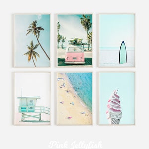 beach set prints, California wall art, 6 printable art, coastal wall art, pink printable