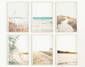 beach prints, set of 6, coastal wall art, printable wall art, bedroom wall decor, gallery wall