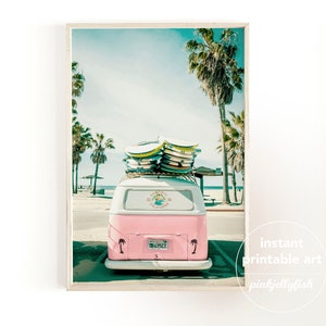 beach prints set of 6, combi van, teen girl room decor, dorm decor for college girls, coastal wall art, printable wall art, California, image 7