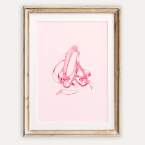 pink ballet shoes girls wall art coquette room decor print, vintage, trendy girly prints, digital print download, printable art,
