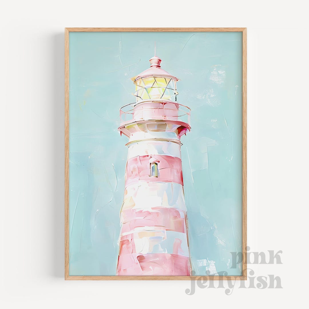 Pink Lighthouse With Stripes Printable Art, Fisherman Aesthetic ...