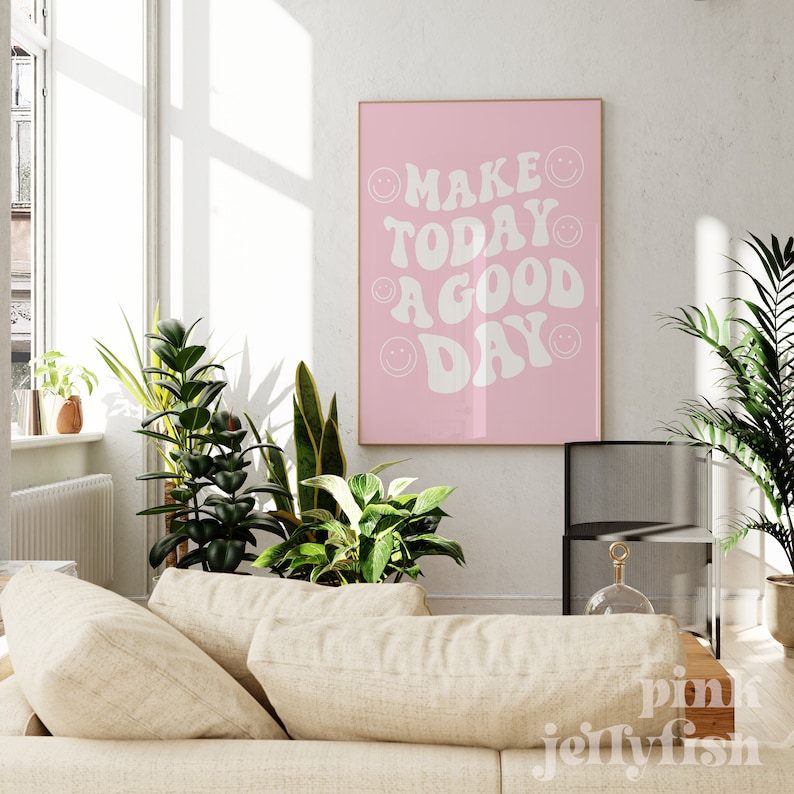 Make Today a Good Day Happy Face Print, Printable Wall Art, Cute Pink ...