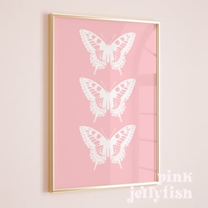 pink butterfly print, pink preppy printable, girly wall art Y2k art, digital download, trendy wall art, dorm room decor