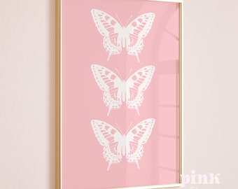 preppy butterfly print, maximalist wall art, pink wall art printable, Y2k art, digital download, trendy wall art, dorm room decor