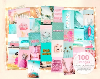 room decor aesthetic teen girls, vintage ocean, dorm decor for college girls, pink teal aqua, 100 photos, summer, beach, aesthetic