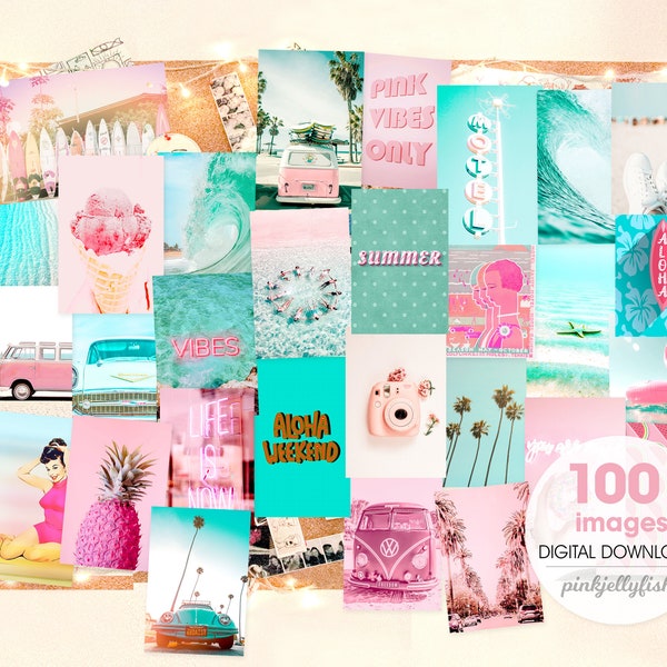 room decor aesthetic teen girls, vintage ocean, dorm decor for college girls, pink teal aqua, 100 photos, summer, beach, aesthetic