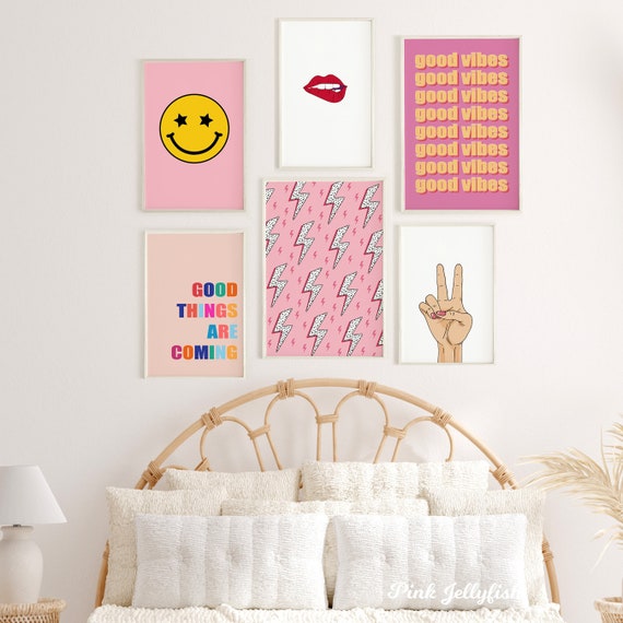 Preppy Room Decor Set of 6 Digital Prints, Apartment Wall Decor, Aesthetic  Wall Art, Dorm Room Decor, Preppy Poster, Pink Teen 