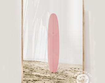 surf poster, pink surfboard print, printable art, beach wall art, pink wall art, teen girl room decor, downloadable prints
