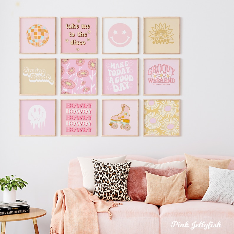 Pink Preppy Wall Art Set of 12 Preppy Room Decor Dorm Room Etsy Australia