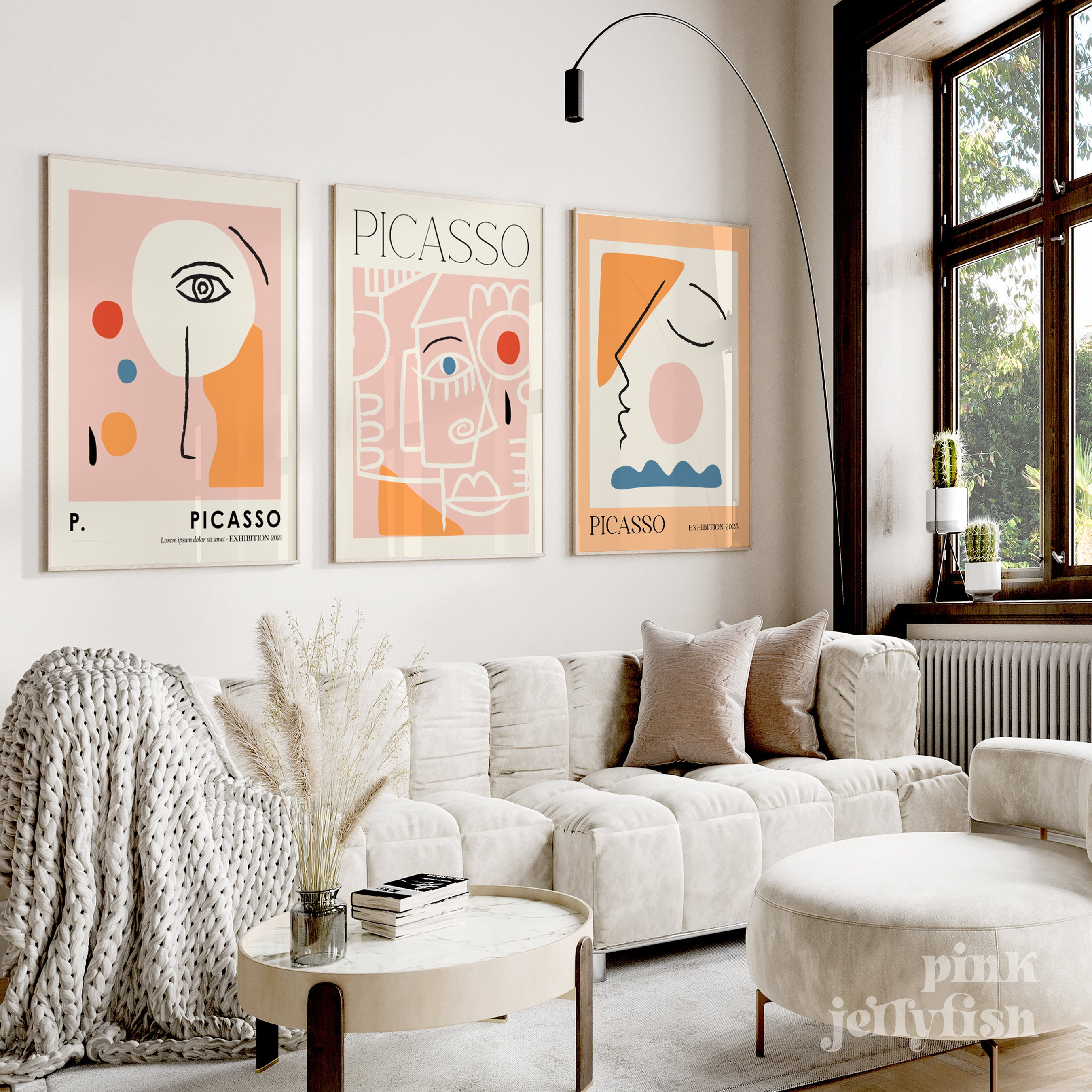 Picasso Prints, Three Colorful Living Room Wall Art Set of 3