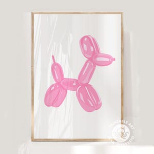 Pink balloon dog print, cute printable wall art, preppy pink bedroom decor teens, posters for dorm room, dorm print, college apartment art