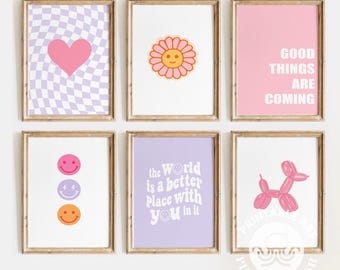 preppy girls room prints, gallery wall set of 6 digital download playroom decor, preppy room decor, digital art prints, printable wall art