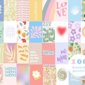 Danish Pastel collage kit, aesthetic, 100, digital download, Y2K, dorm decor for college girls, teen girl room decor,