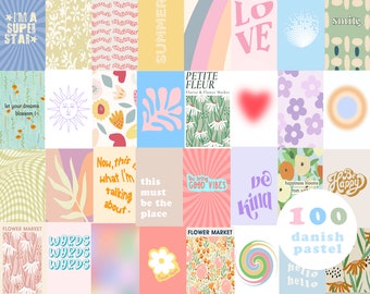 Danish Pastel collage kit, aesthetic, 100, digital download, Y2K, dorm decor for college girls, teen girl room decor,