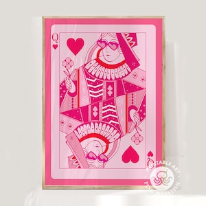 Póster de la Reina de Corazones, arte mural imprimible, impresiones preppy, decoración de dormitorios para adolescentes, decoración de paredes para dormitorios universitarios.
