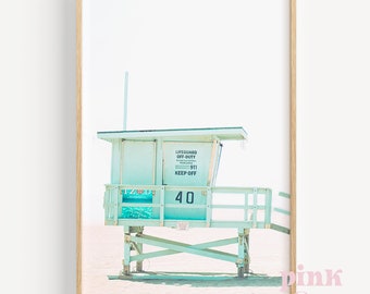 Beach prints, lifeguard tower, printable wall art, teen girl room decor, life guard tower, digital download