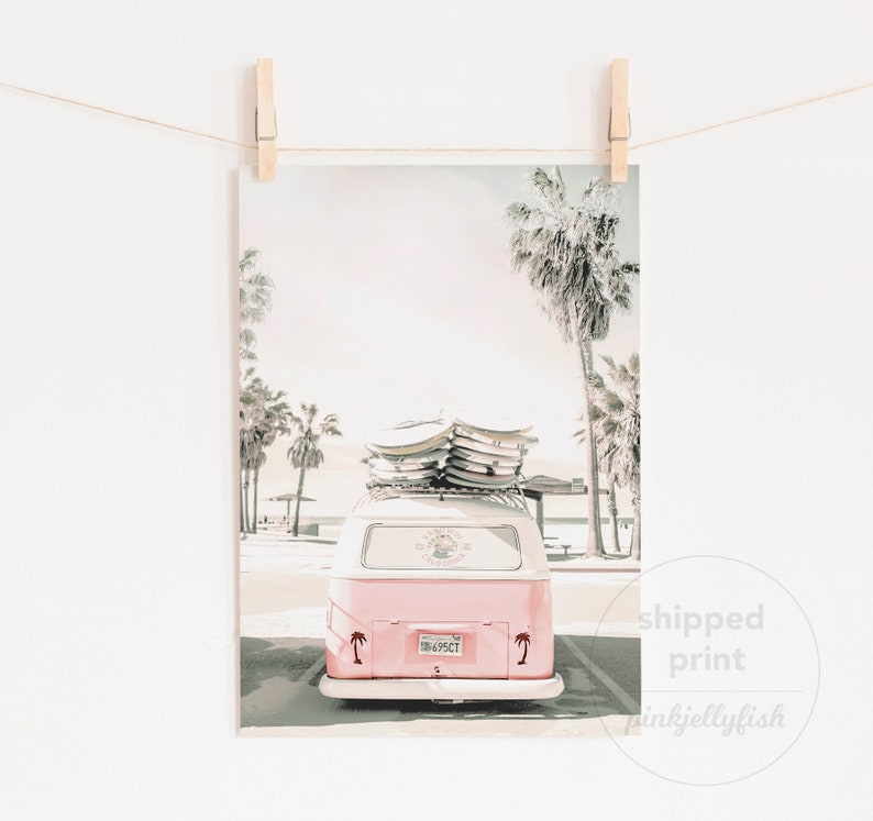 3 piece wall art, beach pastel wall decor, pink kombi, teen girl room decor, set of 3 prints, collage dorm decor, kombi van image 7