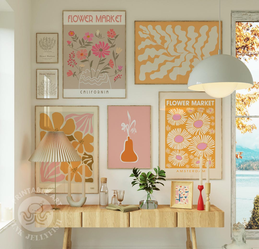 Boho Abstract Flowers Print Set of 8 Printable Wall Art Boho Flower ...