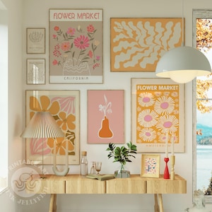 Abstrakte Blumen Wandbilder Set 8 druckbare Wandkunst Boho Blumenmarkt Poster Maximalist Galeriewand Set Floral Bundle Digitaldrucke