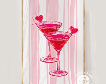 Pink Martini Print, Bar Cart Art, Summer Cocktail Print, printable wall art (Digital Download)