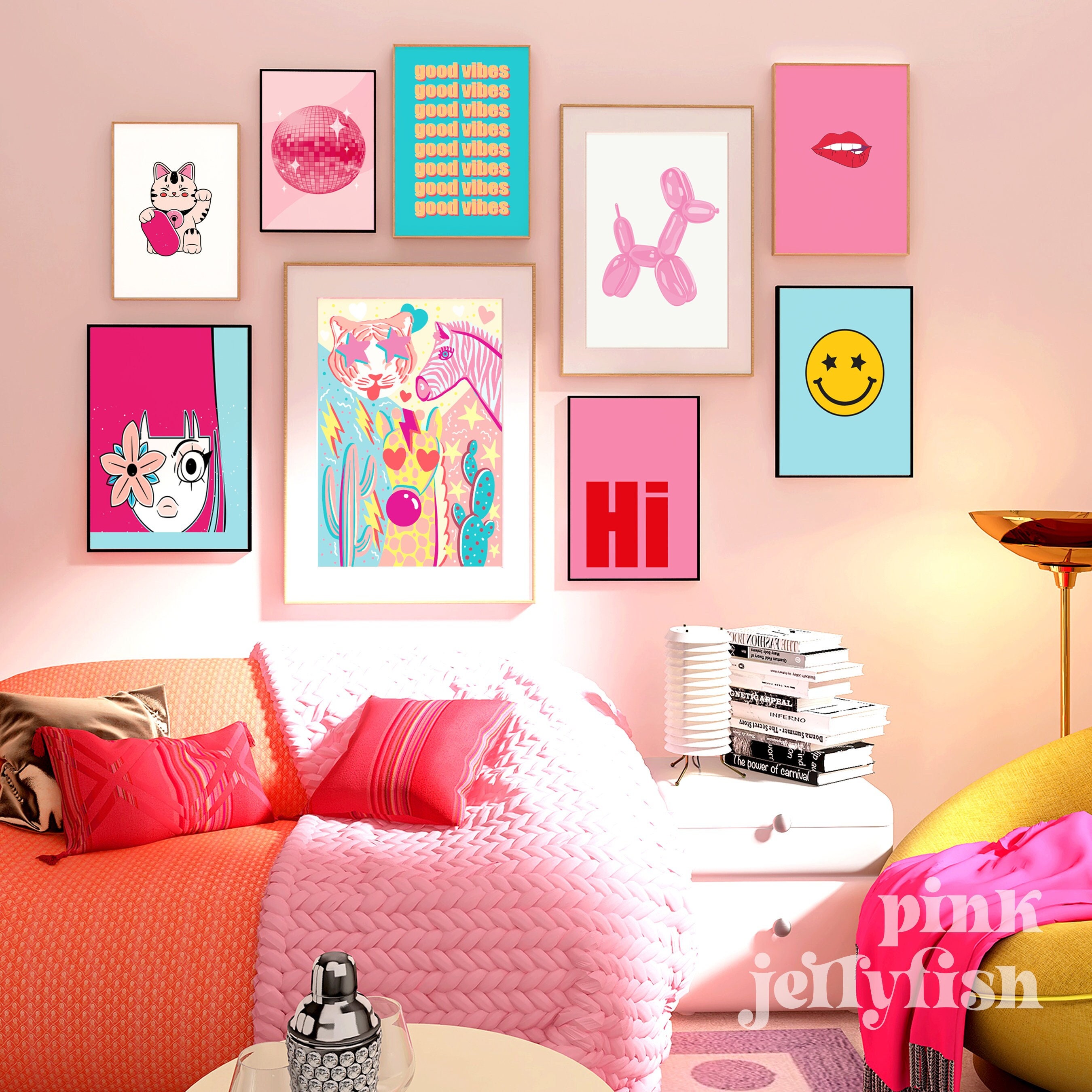 Set of Teen and Tween Girls Room Prints. Retro Style Wall Art. Gallery Wall  Prints, Printed and Shipped prints Only. 