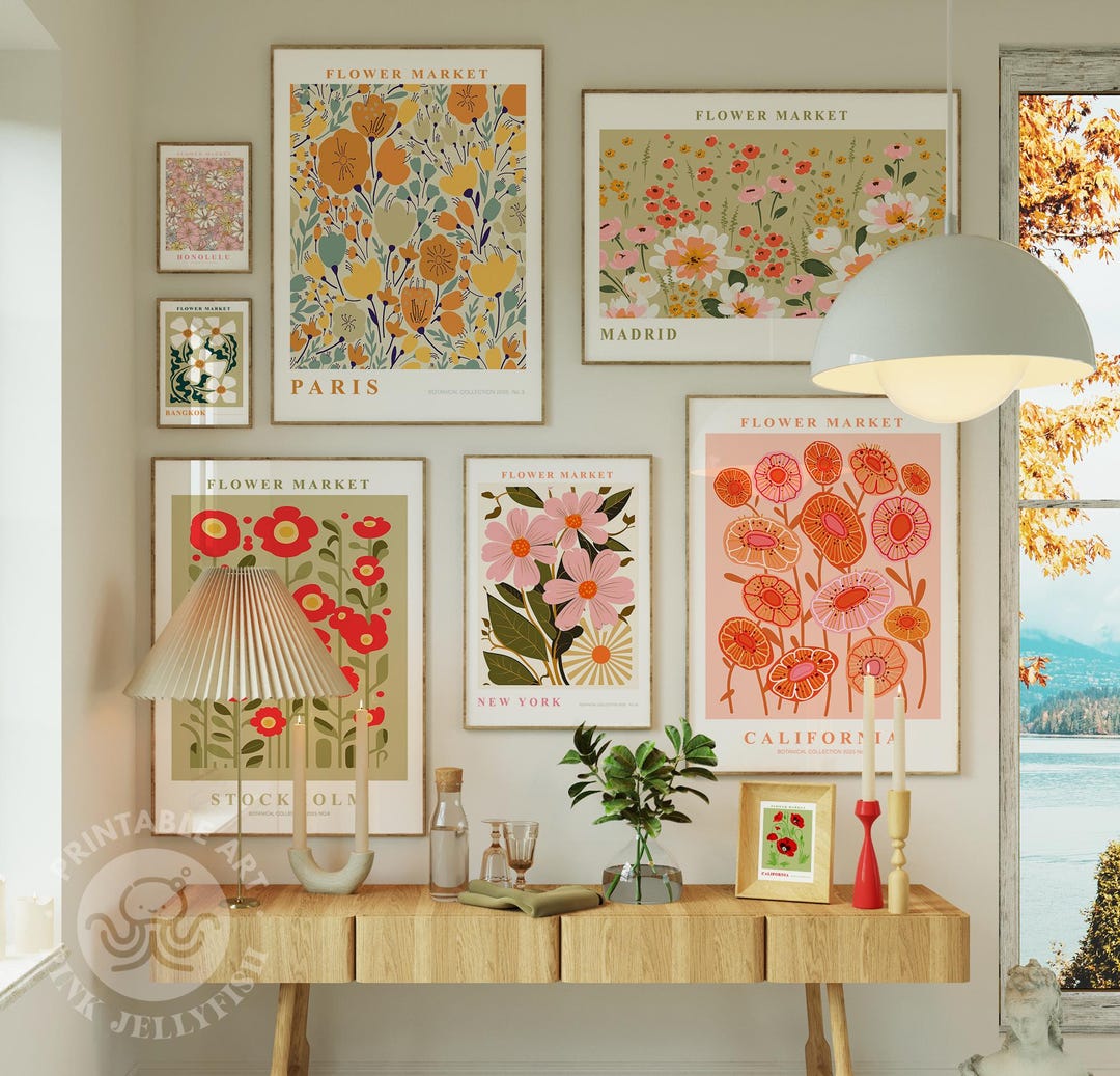Flower Market Wall Art Print Set of 26, Trendy Wall Art, Floral ...