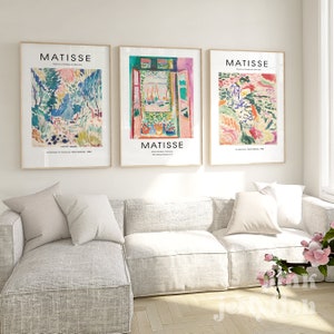 Zestaw 3 wydruków Matisse&#39;a, plakaty wystawowe, nad łóżkiem, wydrukowana sztuka ścienna, dekoracja ścienna, różowo-niebieski