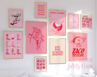 Pink wall art prints gallery set of 10 digital prints, trendy wall art, printable art, dorm wall decor, digital prints, eclectic dorm room