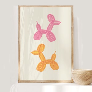 Impresión de dos perros globo, arte de pared imprimible, decoración de dormitorio rosa preppy para adolescentes, carteles para dormitorio, linda impresión de dormitorio, descarga digital