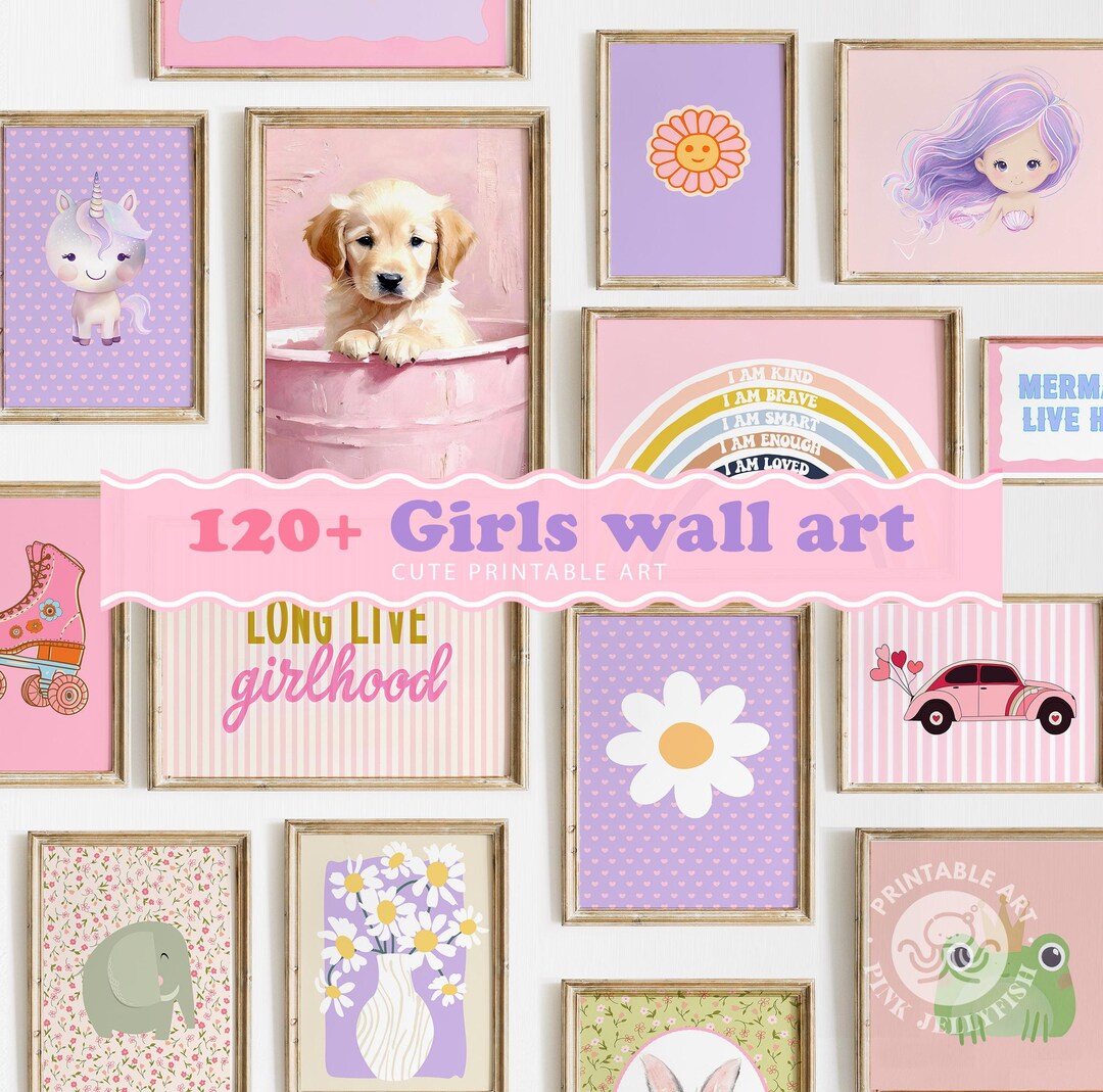 Playroom Wall Art Set 120+, Girls Room Prints Set, Eclectic Kids Art ...