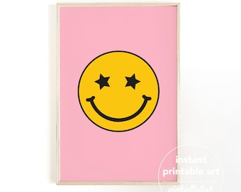 Glückliches Gesicht, rosa Wanddeko, Wohnung Wanddekor, adrettes Plakat, trendige Wandkunst, Wohnheim Dekor für College Mädchen, Teenager Mädchen