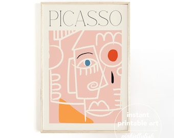 Picasso wall art print poster, colorful art printable exhibition poster, digital art print, living room wall art, digital download